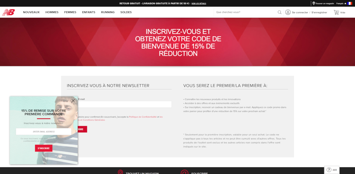 Inscription à la Newsletter de New Balance